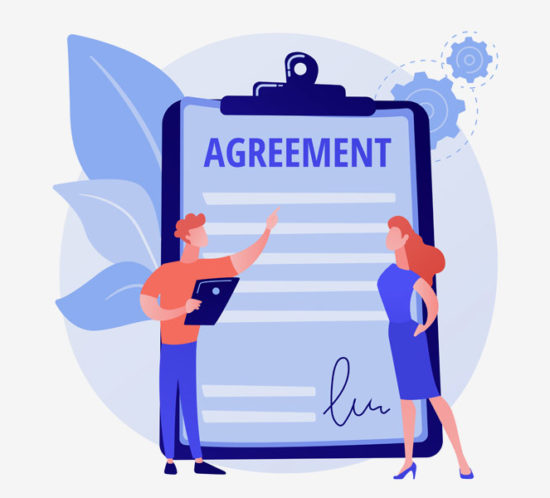 A man and a woman developing a written agreement